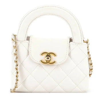 Chanel White Quilted Shiny Aged Calfskin Nano/Mini Kelly Shopping Bag
