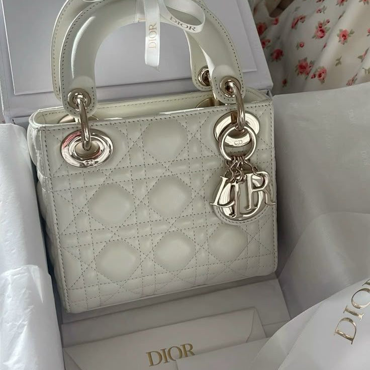 white Cannage lambskin Lady Dior bag