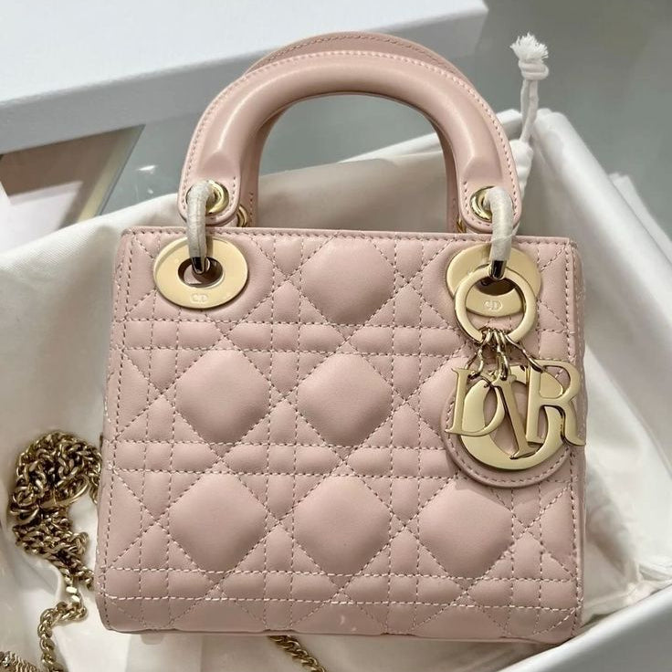 Mini Lady Dior-Style Bag in Blush Pink with Gold-Tone Hardware