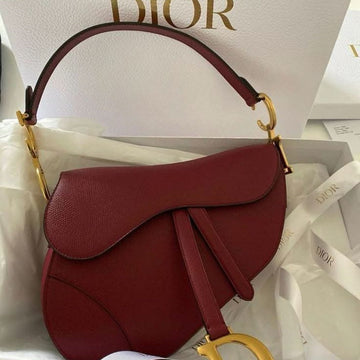 Saddle-Style Bag in Burgundy with Gold-Tone Hardware
