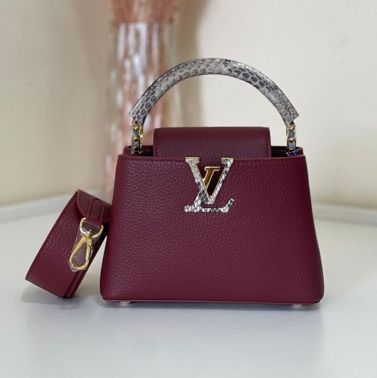 Louis Vuitton Capucines Mini Bag in a burgundy colorway