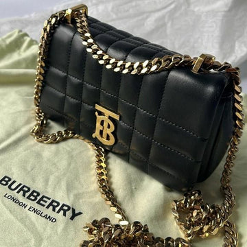 Burberry Quilted Lambskin Mini Lola Bag in black with gold-tone hardware.