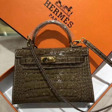 Hermès Mini Kelly brown crocodile-embossed leather top-handle bag
