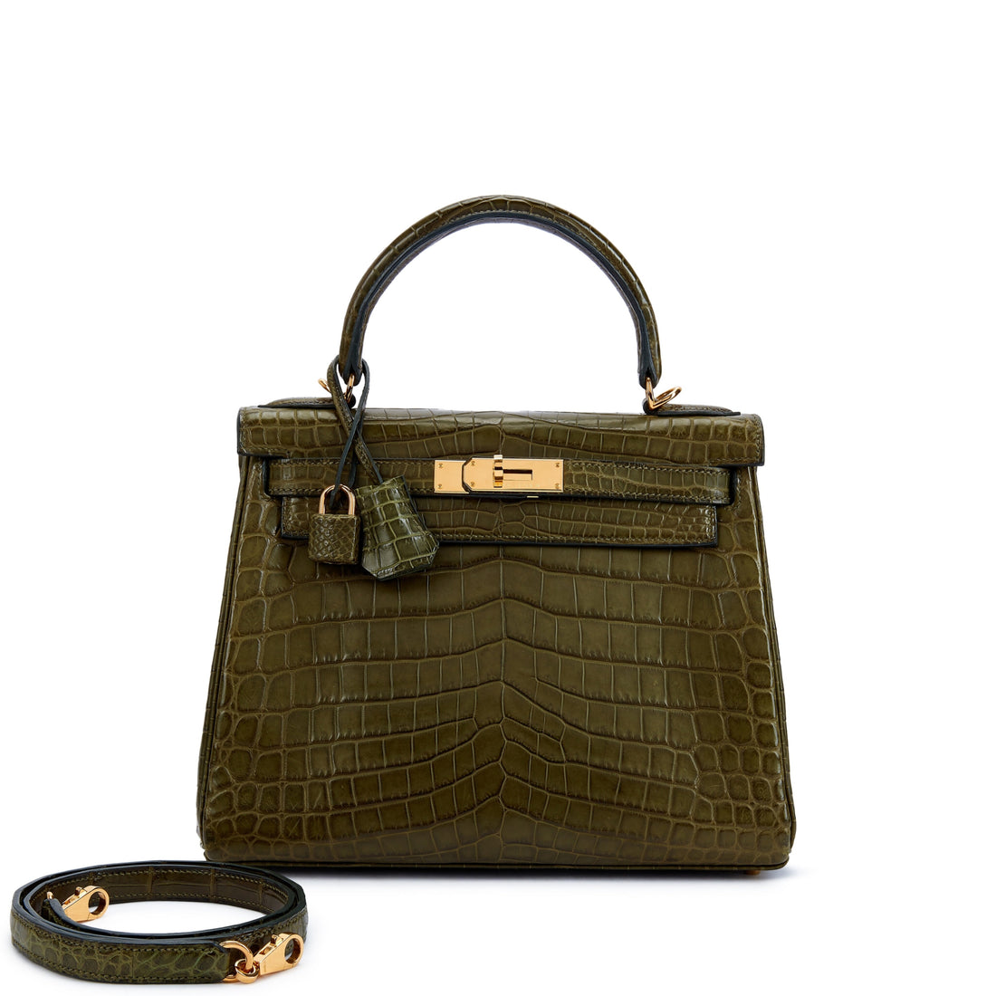 Hermès Mini Kelly brown crocodile-embossed leather top-handle bag
