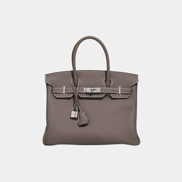 Birkin handbag in the iconic Étoupe color with grained leather