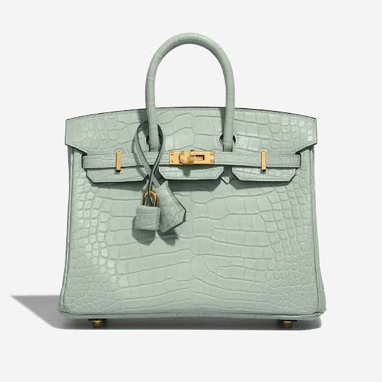 Hermès Birkin Sellier bag in Vert d'Eau (light sage green) matte alligator or crocodile leather with gold hardware