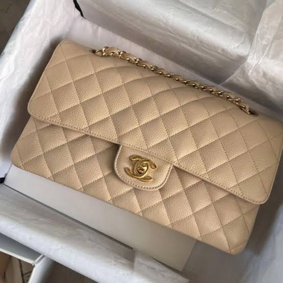Chanel Classic Medium Double Flap Bag in Beige Clair with gold-tone hardware