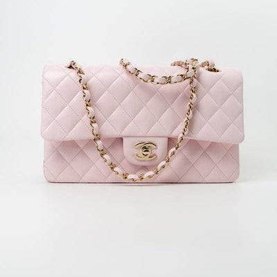 Chanel Classic Flap Bag in  pink quilted caviar leather with gold hardware