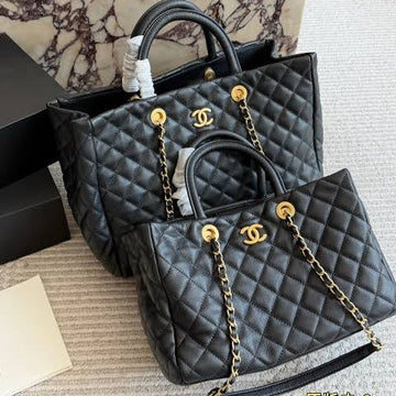 Chanel Coco Handle Shopping Tote featuring gold-tone hardware