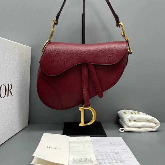 Saddle-Style Bag in Burgundy with Gold-Tone Hardware