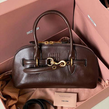 Miu Miu Aventure Nappa Leather Top-Handle Bag in brown