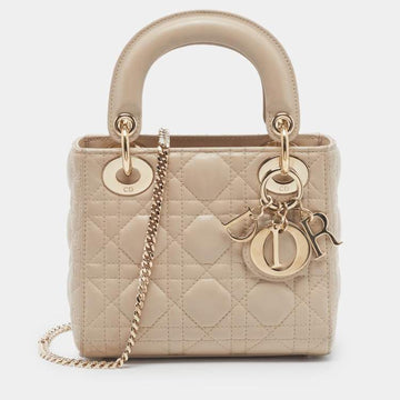 Mini Lady Dior-Style Bag in Beige with Gold-Tone Hardware